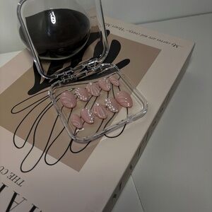 Pink Press-On Nails with Pearl Accents